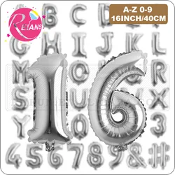 16 Inch Silver Alphabet Number Letters Balloons Birthday Party Decorations Kids Foil Balloon New Year Party Wedding Decoration