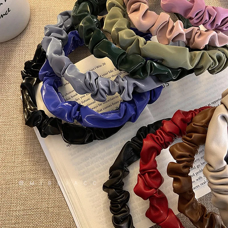 1PCS   Autumn and winter new leather fold hairpin headband Korean version of the wild retro net red headband hair accessories