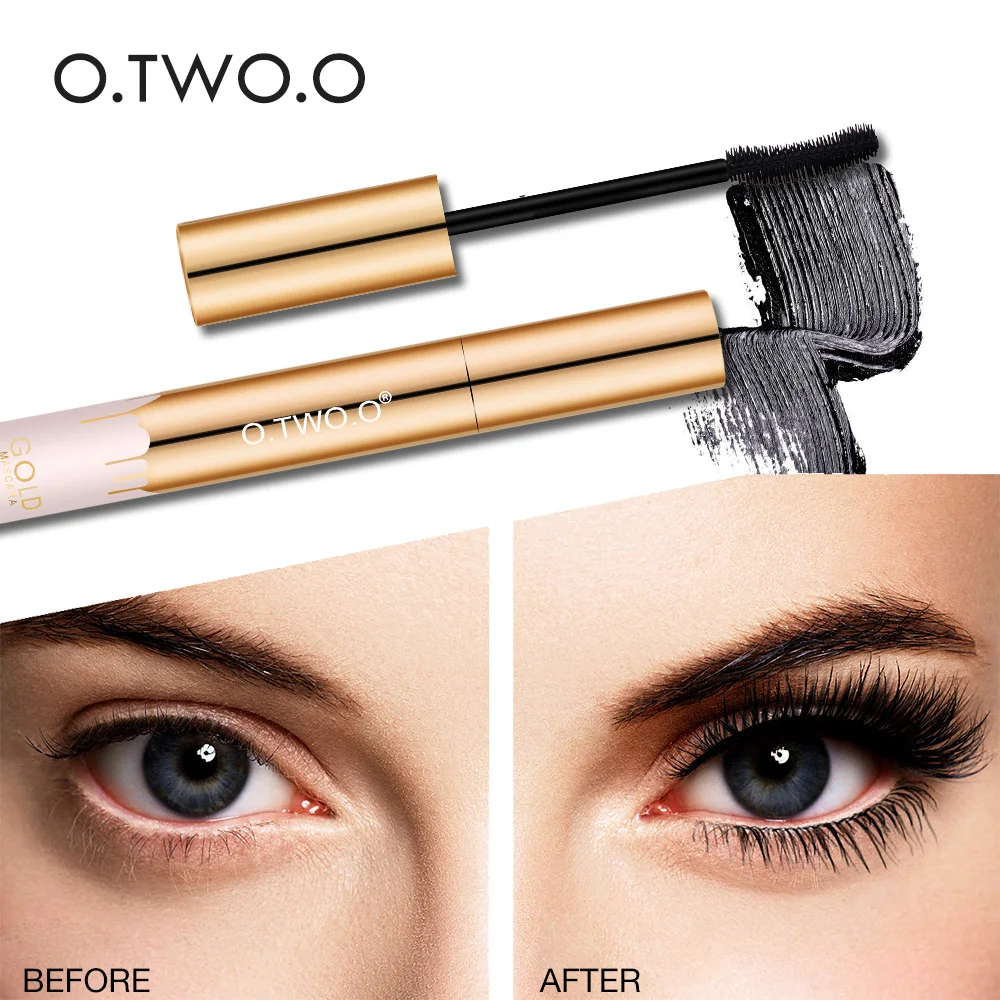 O.TW O.O-Mascara 3D noir pour extension de cils, brosse de maquillage pour les yeux, longue tenue, couleur or