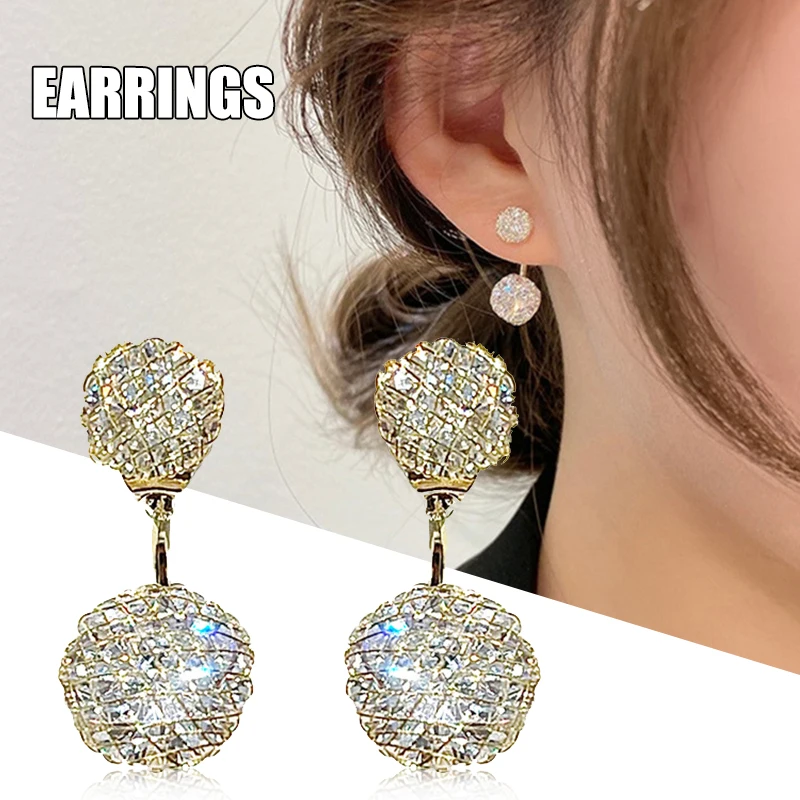 Simple Hollow Diamond Ball Women Hollow Drop Earrings Lady Stylish Zircon Inlaid Dangle Earrings LL@17