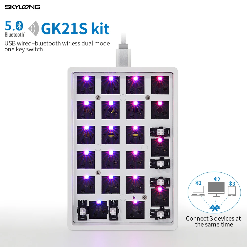 gk21s gk21 hot swappable blue tooth bt dual mode pcb Custom Mechanical Keyboard Numpad Kit rgb smd switch leds type c usb port