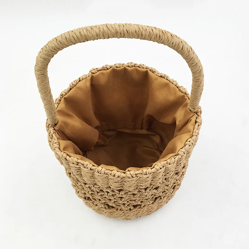 Hollow Women Handbag Summer Woven Bucket Beach Bag Handmade Female Straw Bags Bohemian Tote Knitting Top-handle Mesh Bag Basket