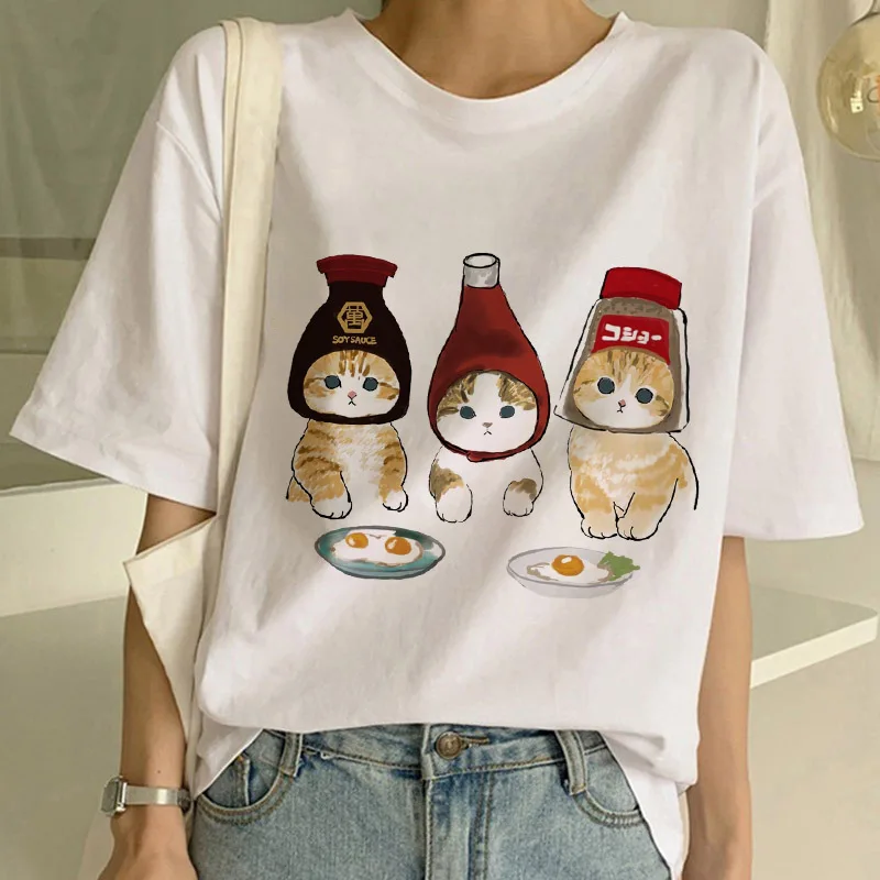 Summer New Cute Cat Funny Cartoon T-shirt Harajuku Graphic Ulzzang Tshirt 90s Print T Shirt  Fashion Aesthetic Ladies Tee shirt