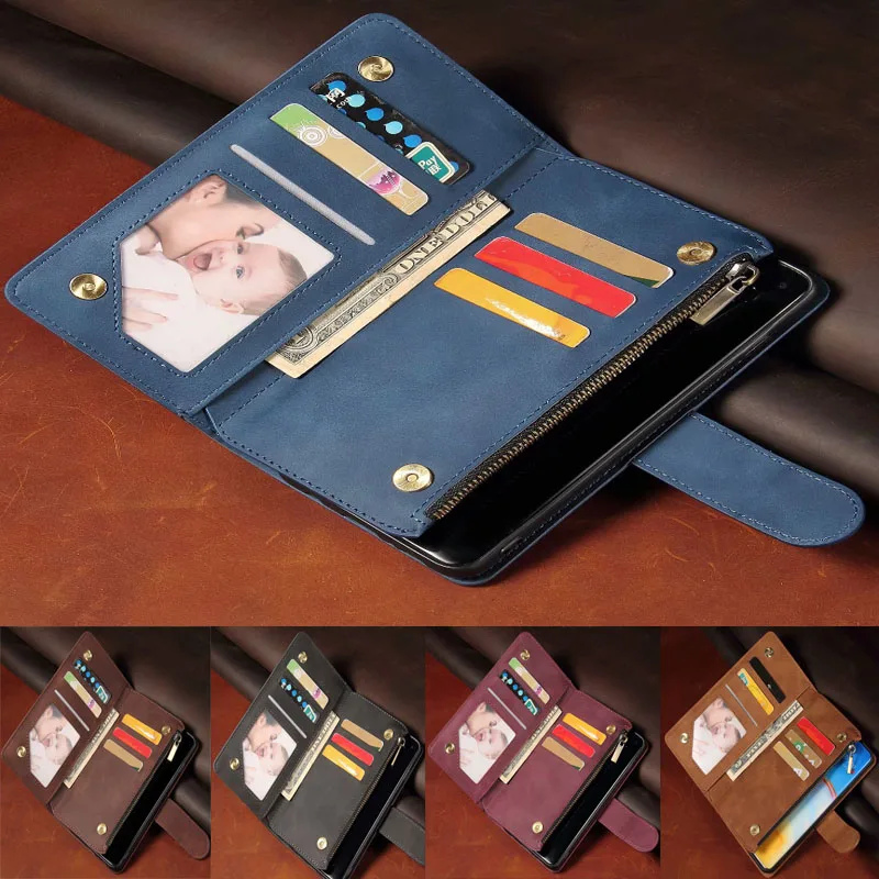 Leather Wallet For Infinix Hot 9/8/8Lite/10Lite/Note7Lite Case Magnetic Zipper Wallet Mobile Retro Wallet Flip Card Stand Cover