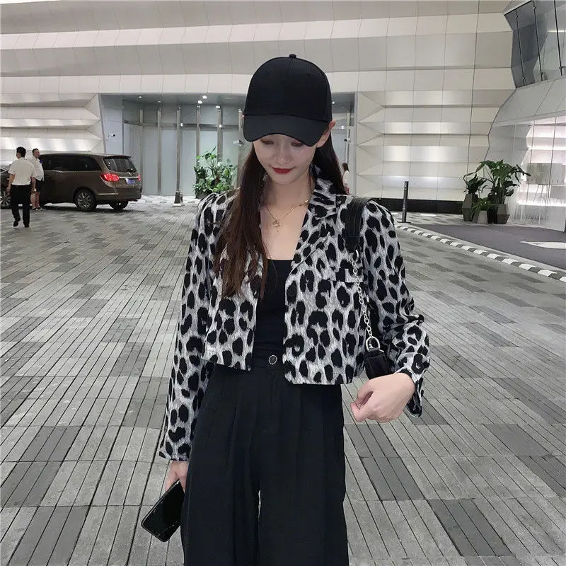 Shirt Women Leopard Chiffon Female Turn-down Collar Sexy Streetwear Fashion Casual Crop Top Short Sleeve Popular All-match Cool