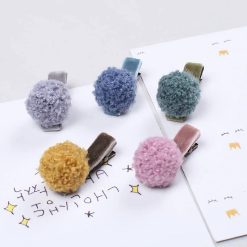 1PC Cute Pompom Mini Wool Plush Ball Hair Clips For Little Baby Girls Children Lovely BB Clips Hair pin Kids Hair Accessories