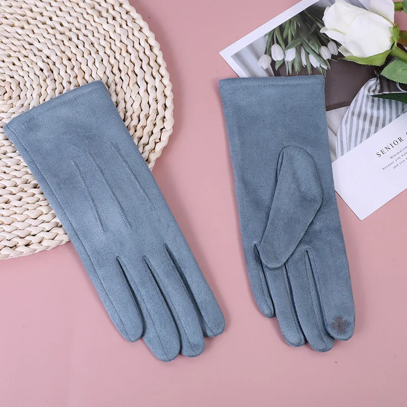 New Women Winter Keep Warm Touch Screen Thin Fleec Section Suede Fabric Female Elegant Solid Soft Cycling Drive Gloves