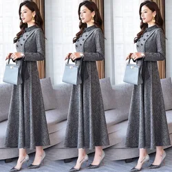 2021 Spring Autumn Women's Dress High End Temperament Elegant Dress Small Fragrance Long Sleeve Over The Knee Long Dress 4XL H27