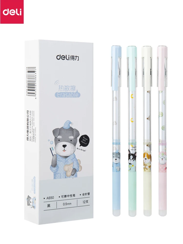 

Deli 12Pcs/Set Erasable Pen Kawaii Cute Writing caneta 0.5MM Black Blue Refills Rods boligrafos With Eraser STATIONERI SUPPLI