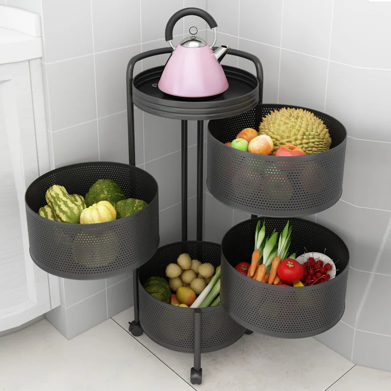 

Kitchen Bathroom Organizer Fruit Storage Rack Floor Circular Rotation Rack Sundries Trooley Shelf Organizer For Kitchen Bathroom