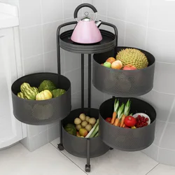 Kitchen Bathroom Organizer Fruit Storage Rack Floor Circular Rotation Rack Sundries Trooley Shelf Organizer For Kitchen Bathroom