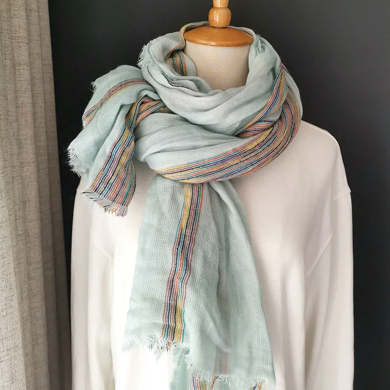 Bufanda acrílica de doble capa para mujer, chal largo cálido y elegante con rayas de colores, Color liso, a la moda, para invierno