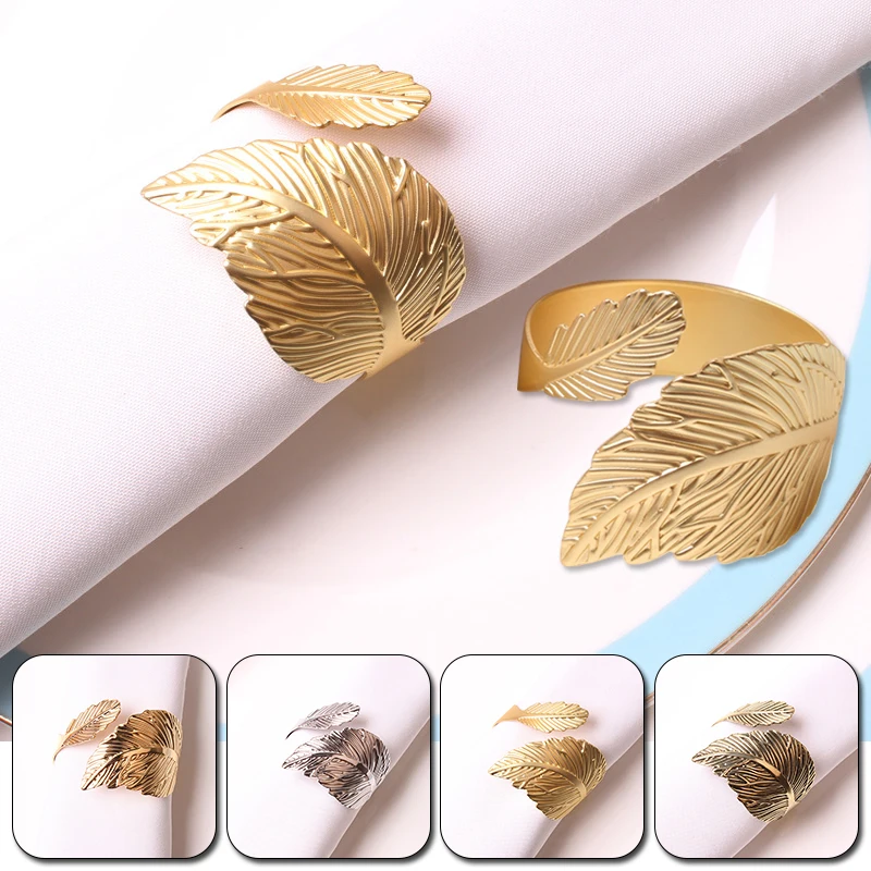 Leaf Shape Napkin Ring Gold Silver Color Open Napkin Buckle Resistant Wedding Anniversary Birthday Party Home Table Decoration