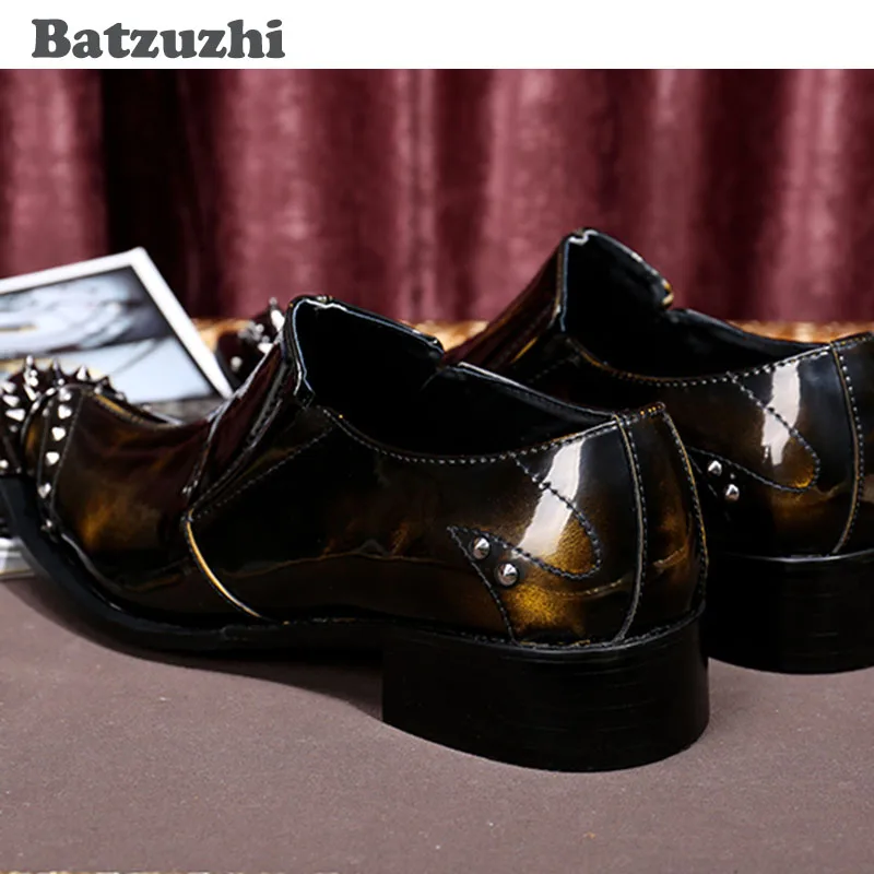 Batzuzhi Handmade Japanese Style Shoes Men Leather Bronze/Grey Pointed Iron Cap Business Dress Shoes Men Genine Leather Shoes