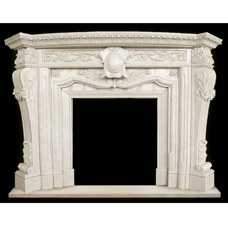 Natural Stone Fireplace Mantel Carved Marble Firebox Surround Luxurious European Style Chimney Furniture