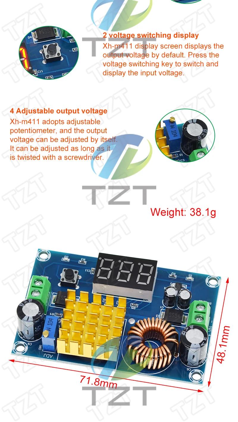 TZT DC 3V-35V zu DC 5V-45V Boost-Modul Digitales Voltmeter DC-DC Step-Up-Modul Boost-Konverter-Platine 5A Leistung Einstellbare Spannung – Detail 3