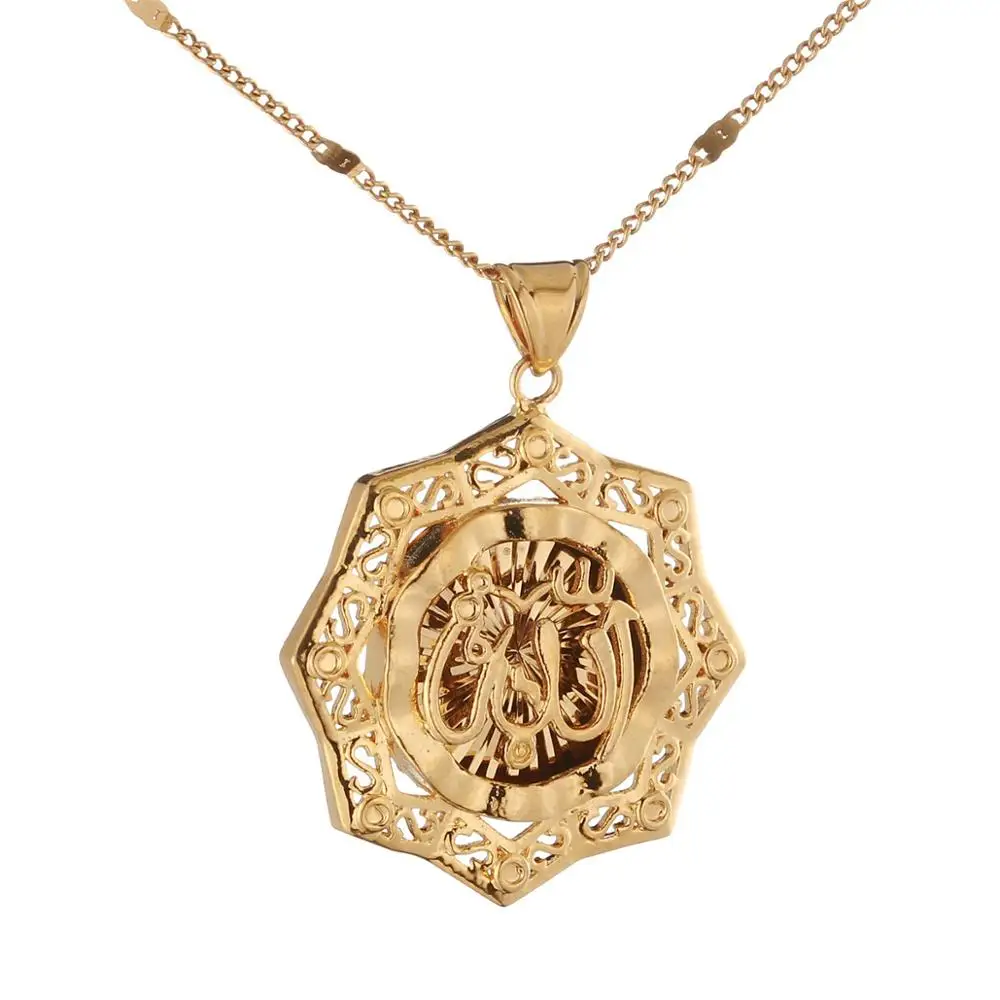 Trendy Islam Allah Pendant Arabic Gold Color Necklace Classic Muslim Jewelry
