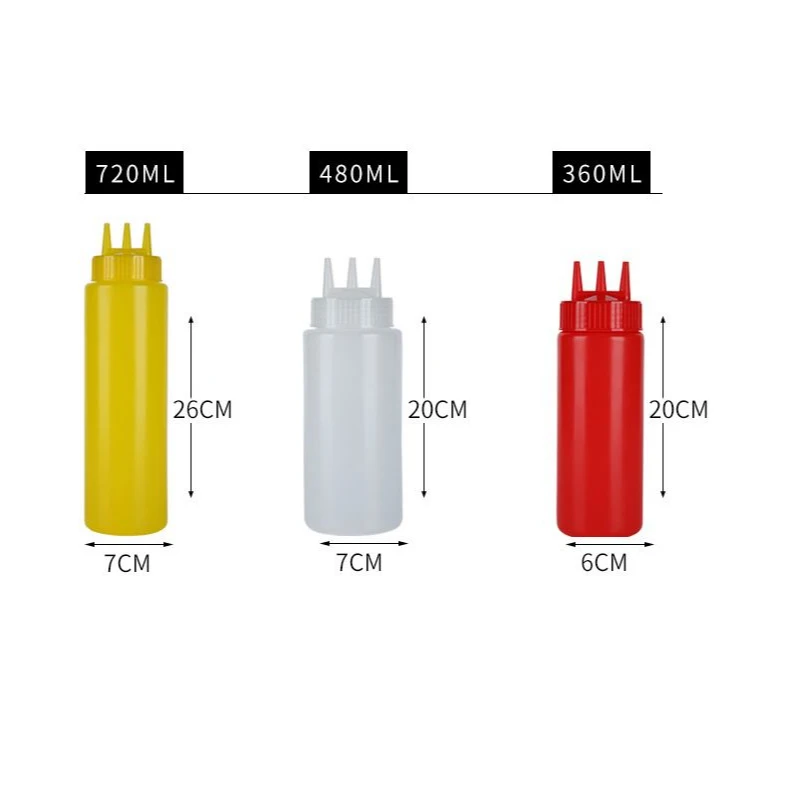 1/2pcs 3 Hole Squeeze Bottle Plastic Sauce Vinegar Oil Squeeze Bottle Condiment Dispenser Sauce Bottle Ketchup Salad Cruet Can