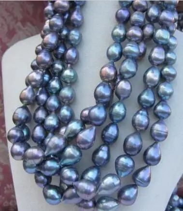 HOT 10-11mm SOUTH SEA black blue baroque pearl necklace 17