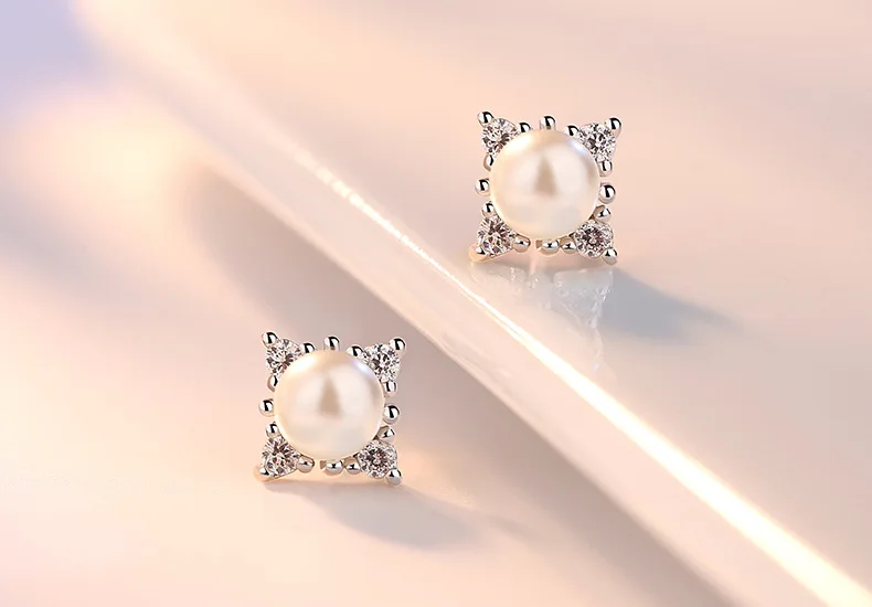 Simple 925 Silver Needle Dazzling Zircon Earrings Snowflake Pearl Flower Stud Earrings For Women Girl Gift Pendientes Brincos