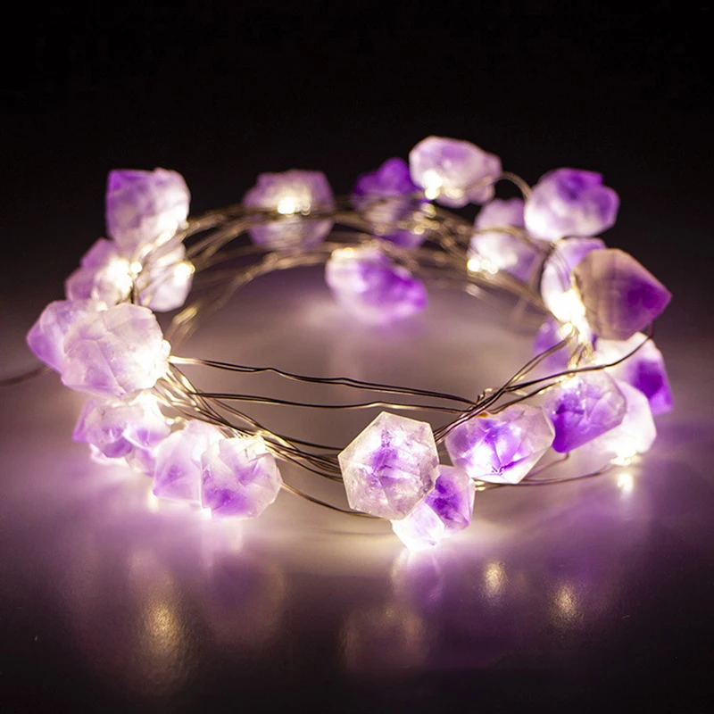 LED Purple Stone String Light Twinkle Creative Real Stone Lamp String Battery Operated for Valentine’s Day Couple Dating Decor