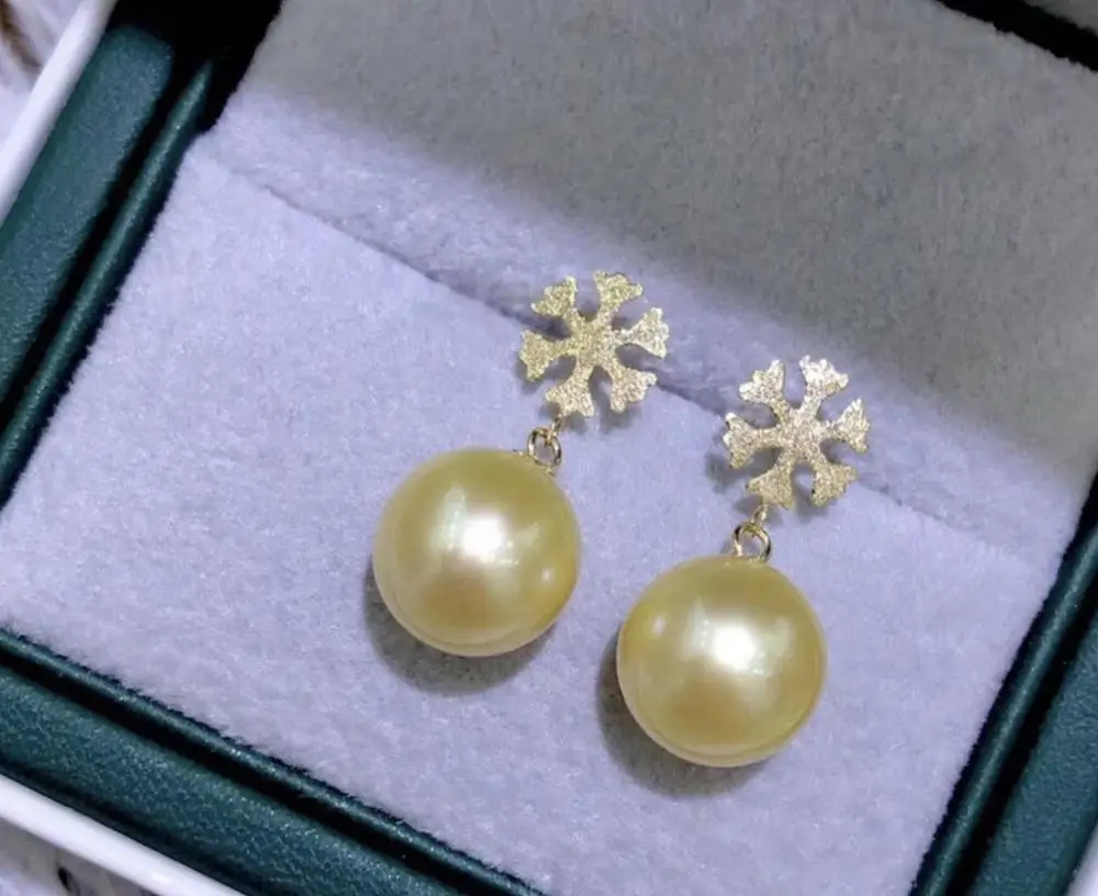 

charming 10-11mm south sea round gold pearl snow earring 18k