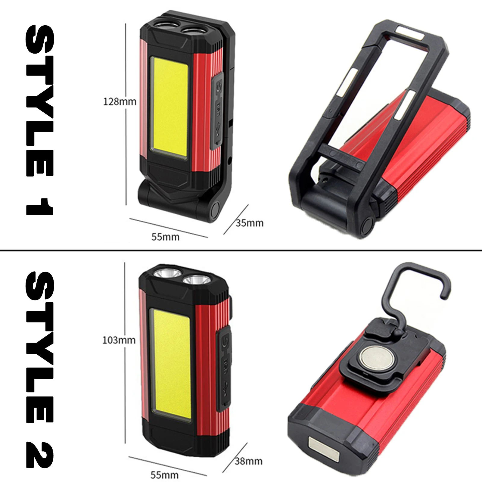 USB Rechargeable COB Work Light Super Bright LED Flashlight Portable Camping Lamp with Tail Magnet Waterproof Adjustable Lantern