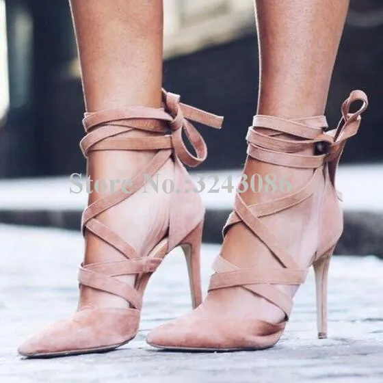 

New Lace-up Stiletto Heel Women Sandals Shoes Sexy Pointed Toe Cross Strap High Heel Sandals Lady Fashion Party Shoes Dropship