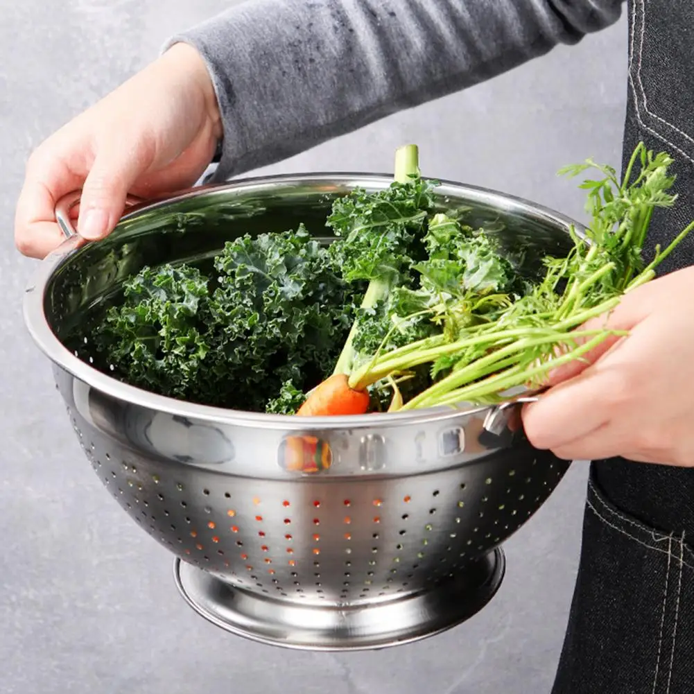 Kitchen Washing Strainer Bowl Multipurpose Drain Basket Stainless Steel Metal Handle Fruit Strainer Salad Vegetables Colander