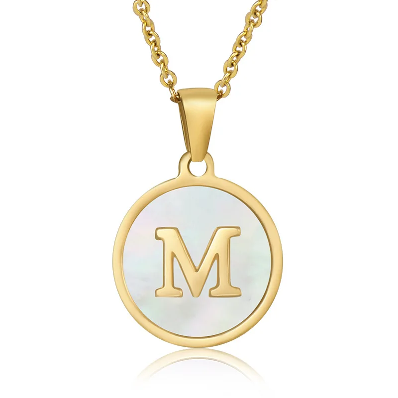 Hot Sale 18k Gold Plated Necklace For Women Round Shell Initial Letter Pendant Necklaces Stainless Steel Neck Chain Jewelry