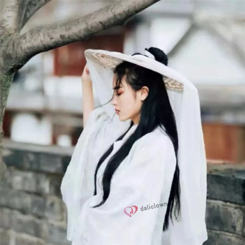 Disfraz de Cosplay de Xie Lian, Tian Guan Ci Fu, pelucas Xielian, sombrero de bambú, accesorio de Anime, blanco, Han Fu