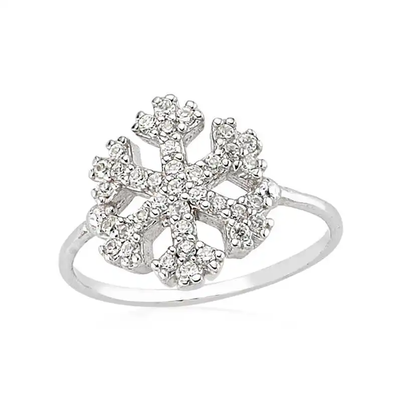 Silver Snowflake Women's Ring Zircon Stone 925 Sterling Jewelry Wedding Party Birthday Gift - Box - Women - Fashion - Botiva - Size - Turkish - Patterned Embroidered