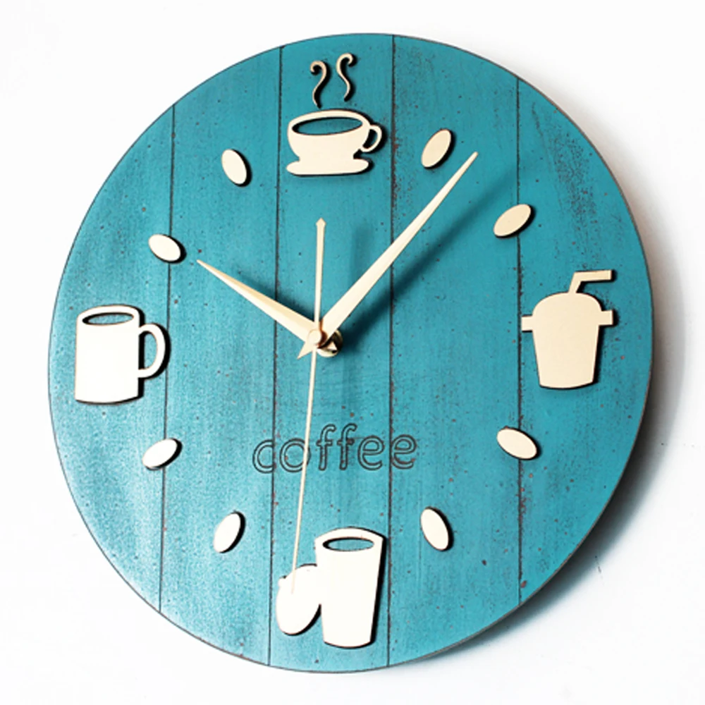 Creative 3D Wall Clock Modern Design Coffee Kitchen Clocks Vintage Retro Art Tableware Wall Watch Home Decor Silent 12 inch