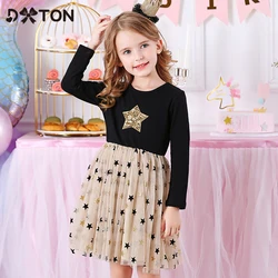 DXTON Winter Kids Dress For Girls Long Sleeve Toddler Vestidos Sequined Star Princess Girls Dress Cotton Children Dress Clothes