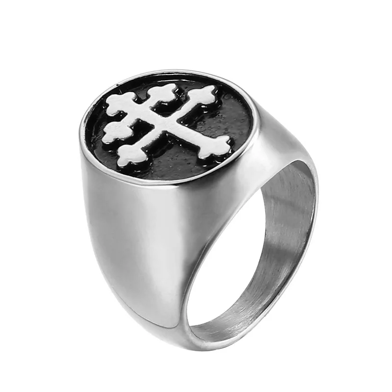 European and American personality new cross titanium steel ring men\'s retro punk ring