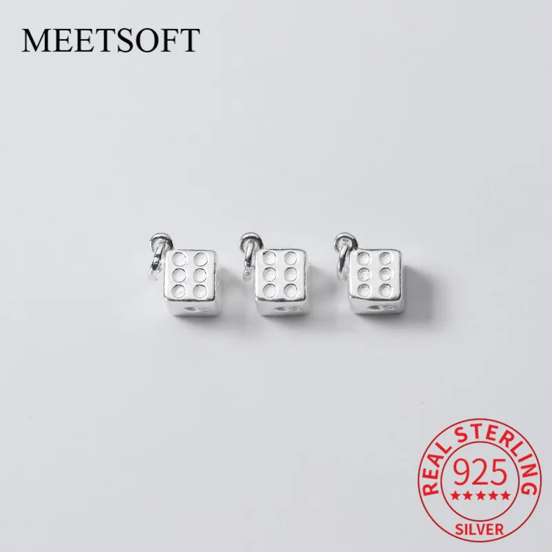 MEETSOFT Trendy 925 Sterling Silver Square dice Charms Special of DIY Handmade Necklace Decoration Bracelet jewelry Accessories