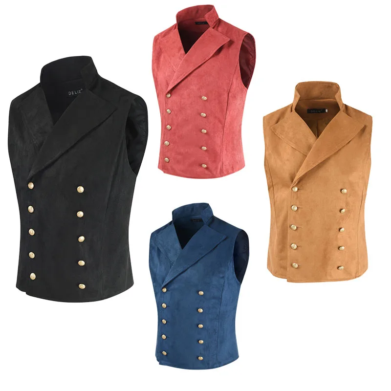 Mens Medieval Victorian Double Breasted Vest Vintage Gothic Steampunk Slimfit Waistcoat  Prince Rock Star Punk Stage Costume