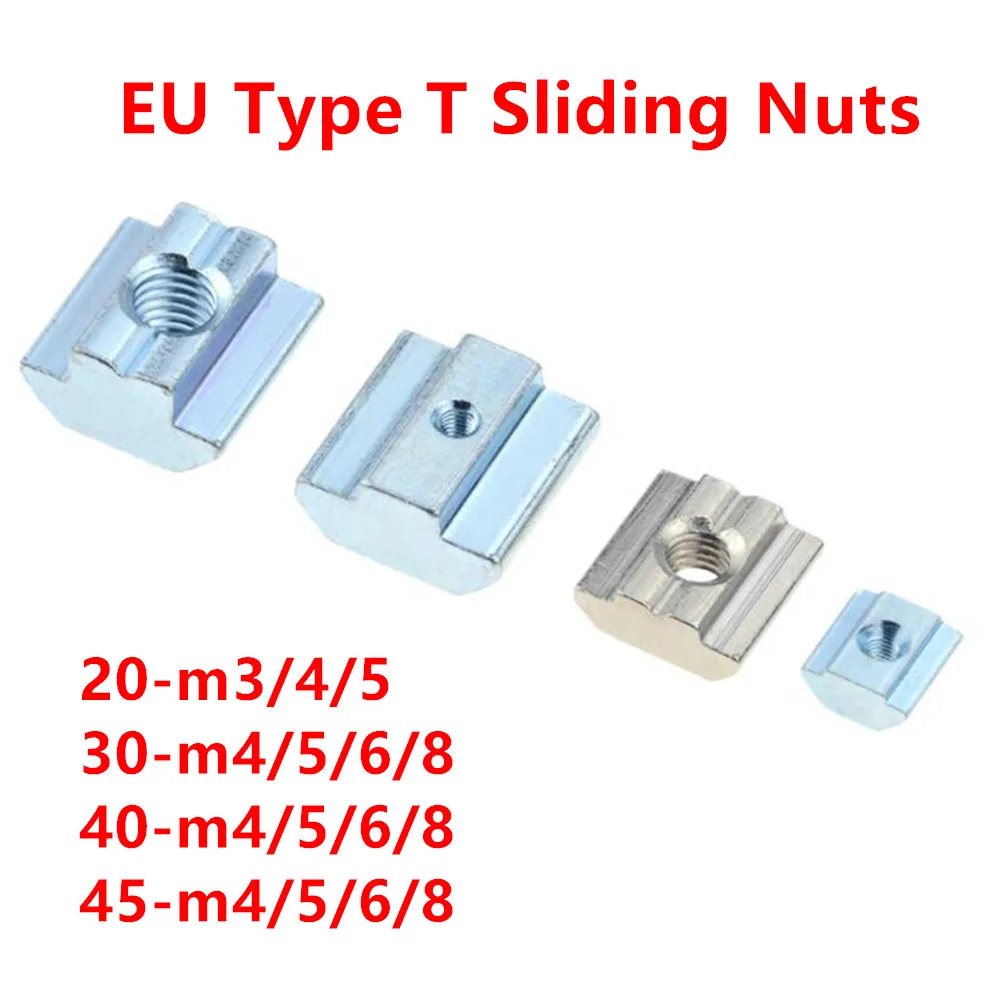 Aluminum Profile Slide Nuts M3 M4 M5 M6 M8 M10 T Block Square Sliding Hammer Fasten Nut for 2020 3030 4040 4545 EU Extrusion