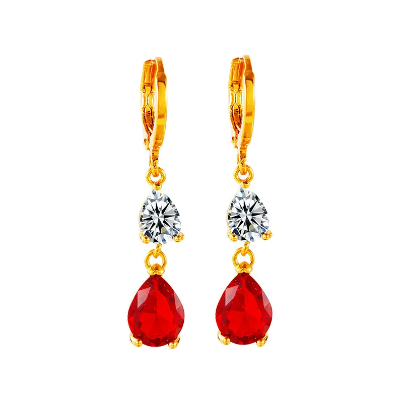 KISS&FLOWER ER61 Fine Jewelry Wholesale Fashion Woman Bride Birthday Wedding Gift Water Drop AAA Zircon 24KT Gold Drop Earrings