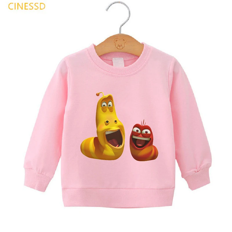 Cartoon Larva Print Kids Funny Hoodies Korea Hilarious Insect Larva Baby Boys Girls Winter White Pink Yellow Sweatshirt Pullover