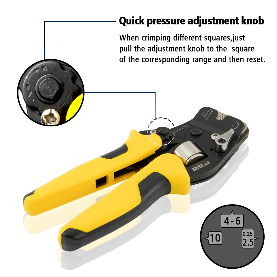 VSC10-16-4A 0.08-16mm^2 23-5AWG Adjustable Precise Crimp Pliers Tube Bootlace Terminal Crimping Hand Tool HSC10-16-4A