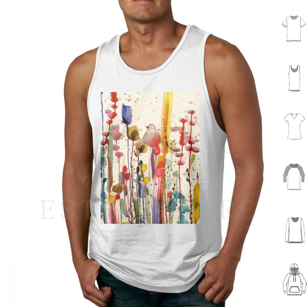 Ce Doux Matin Tank Tops Vest Sleeveless Bird Field Flower Nature Cute Zen Calm Peace Peaceful Vivid Colorful