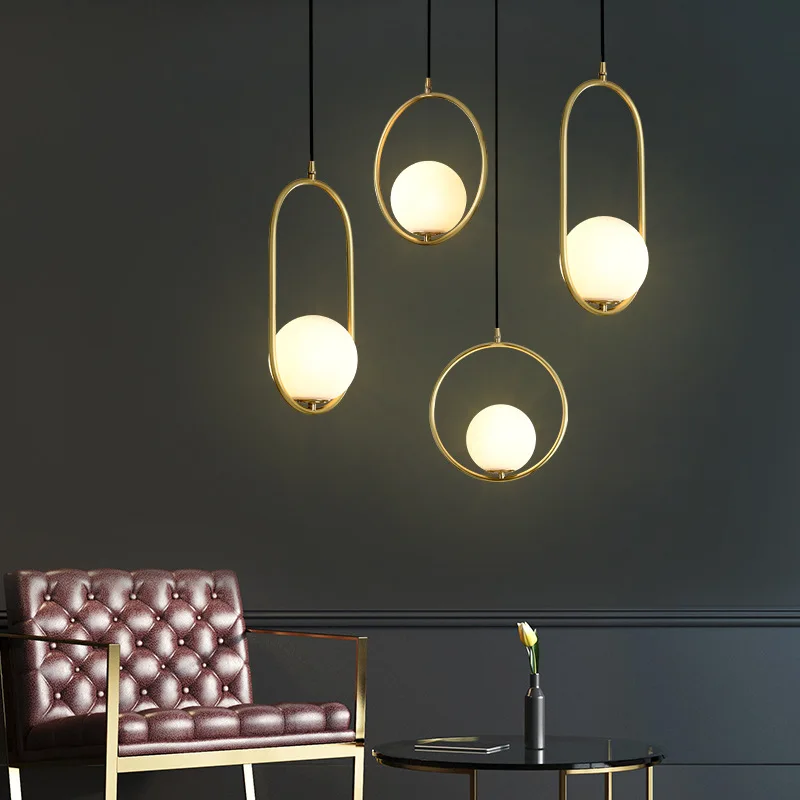 Nordic Led Glass Ball Golden Pendant Lights Hanging Lamp for Living Dining Room Lights Bedroom Bedside Restaurant Pendant Lamp