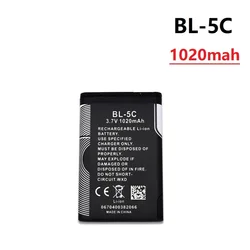 1Pcs 3.7V 1020mAh Battery BL-5C BL5C BL 5C Rechargeable Batteries For Nokia 2112 2118 2255 2270 2280 2300 2600 2610 3125 3230