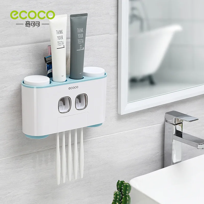 ECOCO Toothbrush Holder Auto Squeezing Toothpaste Dispenser Wall-mount Toothbrush Toothpaste Cup Storage Bathroom Accessories