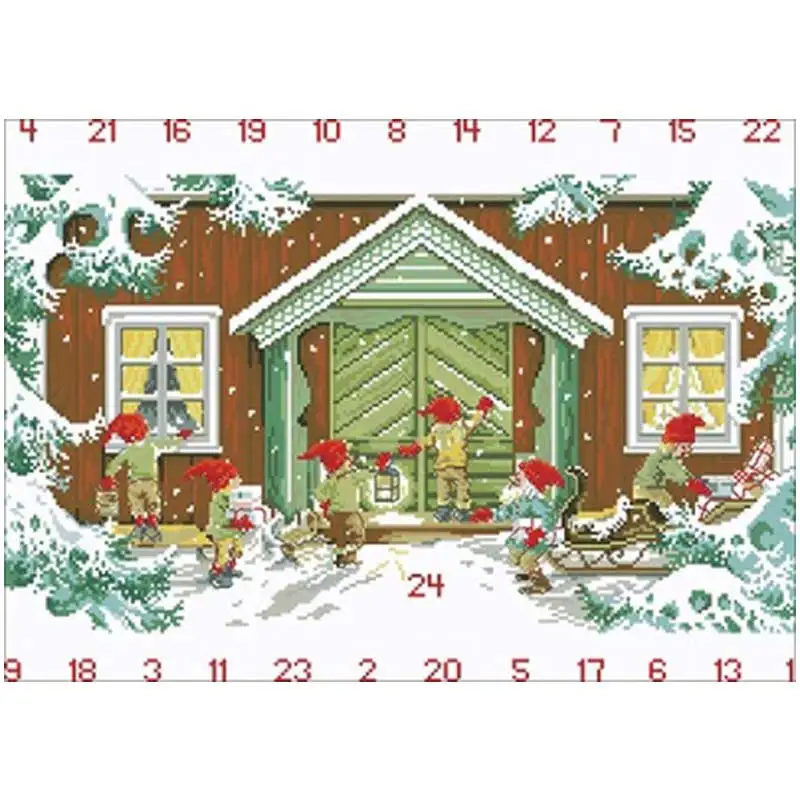 

Christmas dwarf in front of the wooden house Counted Cross Stitch 11CT 14CT 18CT DIY Cross Stitch Kit Embroidery Needlework Sets