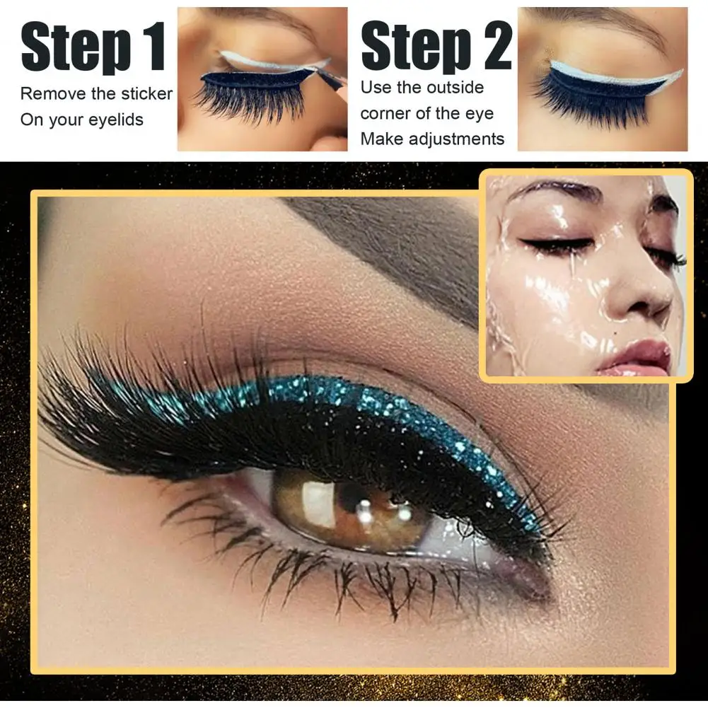 8Pcs False Eyelashes 2 in 1 Eyelash Artificial Fiber EyeLine Sticker Glitter Eyeliner Eyeshadow Stickers Makeup Tools