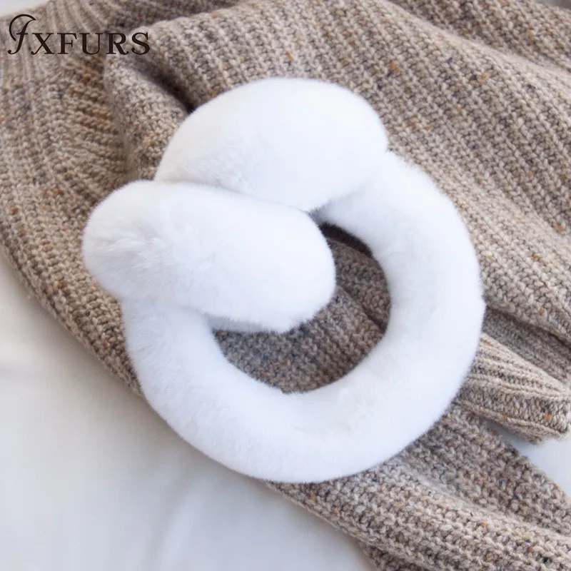 FXFURS 2020 New Fashion High Quality Unisex Real Rex Rabbit Fur Earmuffs Womens Real Fur Ear Warmer Winter Kids Warm Earmuffs