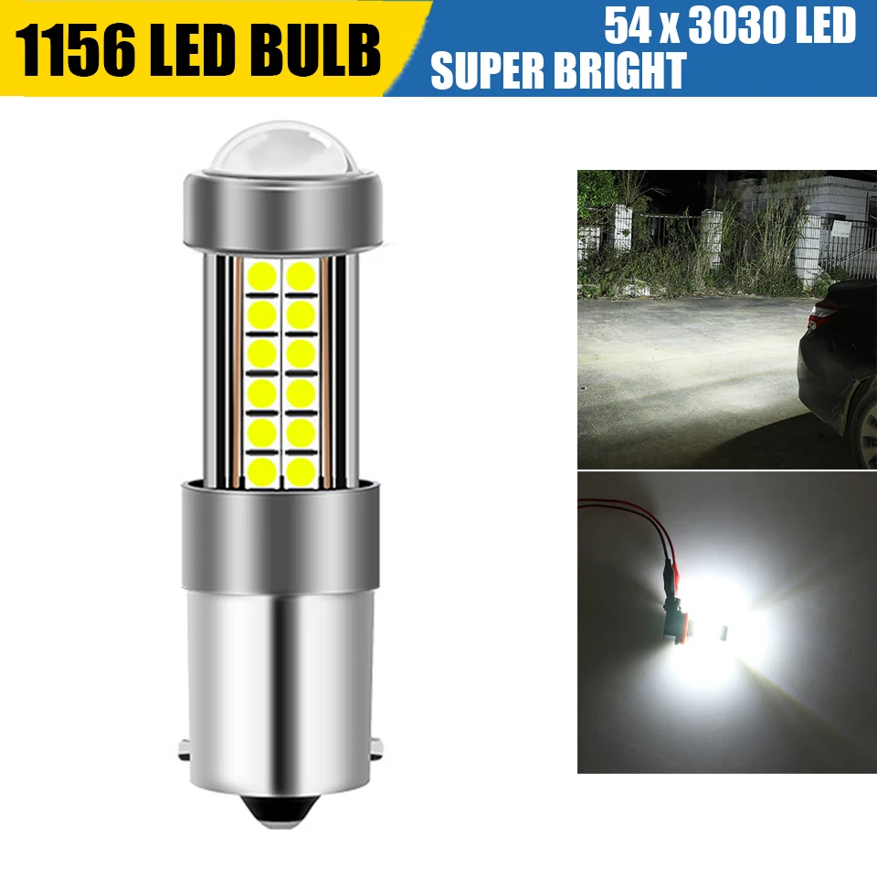 1Pcs Advanced P21W Led Car Light Bulb Super Bright Ba15s 1156 Alloy Auto Signal Brake Reverse Lamp 54Smd 3030 12V White