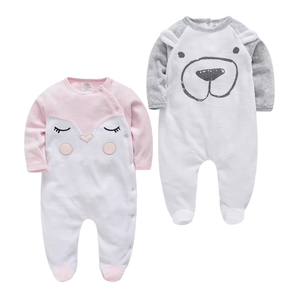 

Velvet Cartoon Unisex Footies Cute 2pcs Newborn Girls Clothing Soft Fleece Rompers 0-12M Infant Jumpsuit Baby Costumes Pajamas